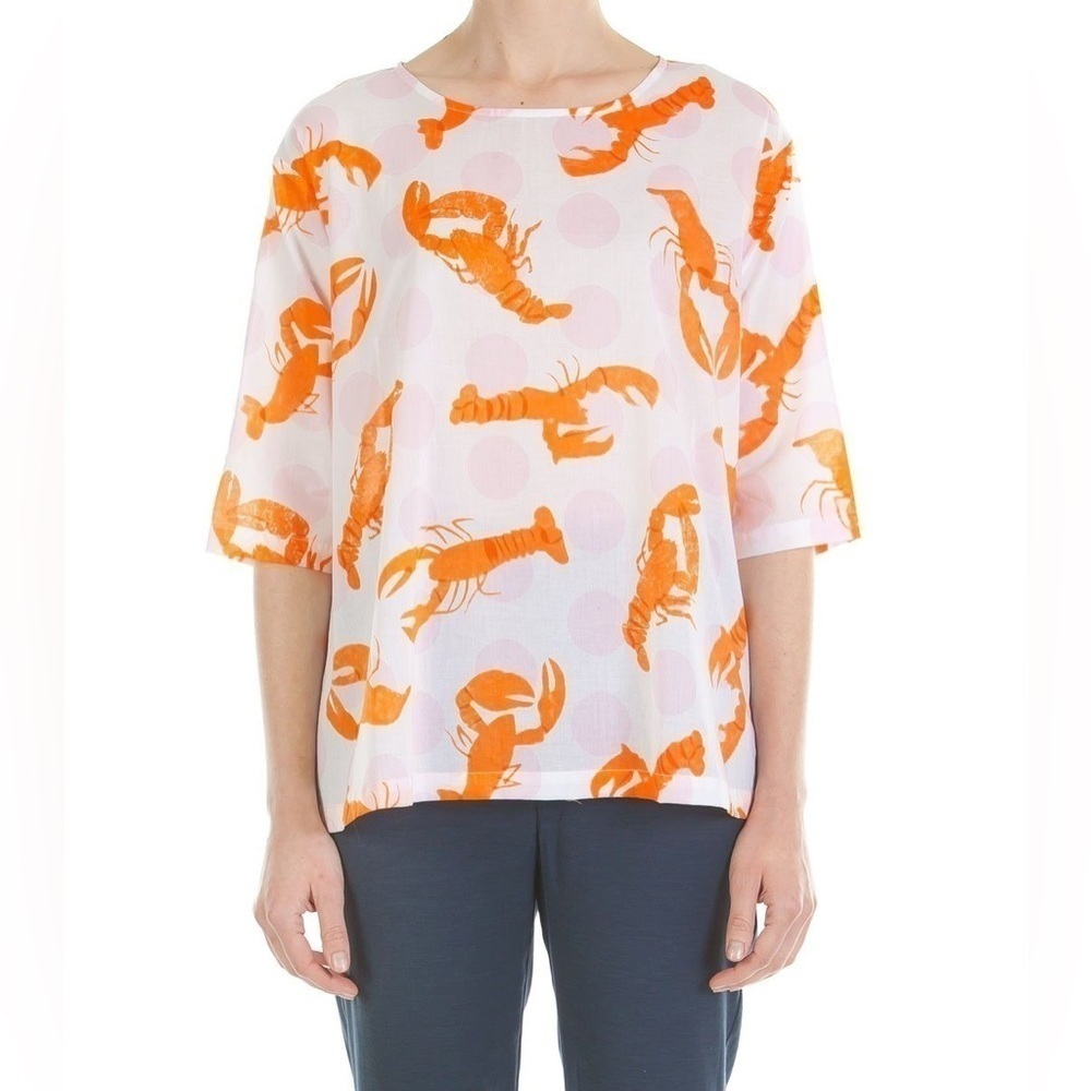 GORMAN Lightweight Pink and Orange Polka Dot Lobster 100% Cotton Top Size S EUC